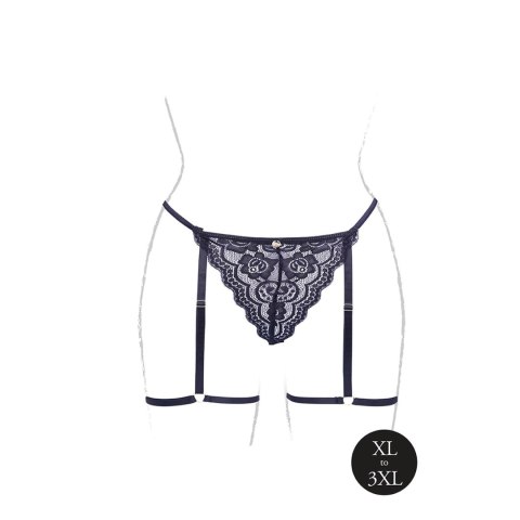 Marie - Lace Thong with Garter , Adjustable Sliders and Golden Details - Plus Size Marie - Lace Thong with Garter , Adjustable Sliders and Golden Details - Plus Size