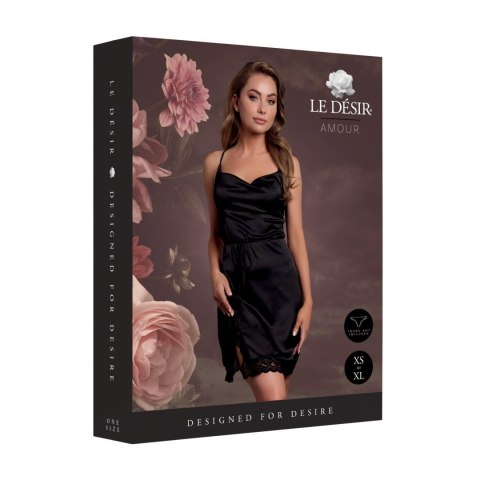 Open Back Silk Dress with Criss Cross Details and Slit - One Size - Black