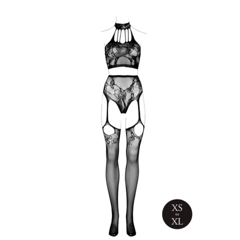 Two Piece with Halter Turtleneck and Pantie with Attached Stockings - OS - Black Two Piece with Halter Turtleneck and Pantie with Attached Stockings - OS - Black