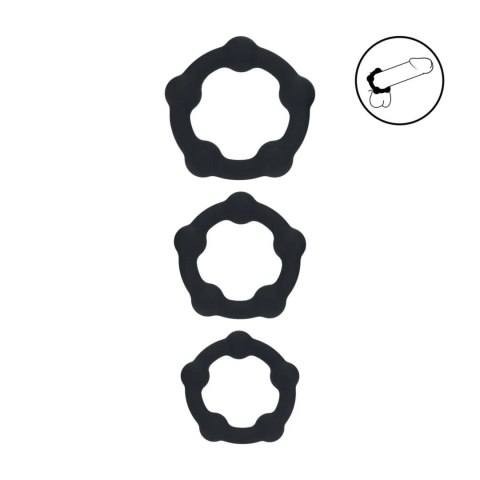 Beaded Silicone Cockring Set of 3 - S/M/L - Black