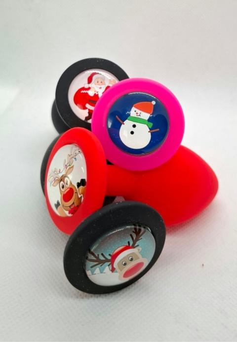 Korek analny limitowany świąteczny w rozmiarze M, dostępny w kolorach czarnym, czerwonym i różowym, silikon medyczny