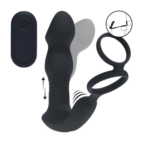 Remote Control Vibrating Thrusting Come-Hither Silicone Prostate Stimulator with Cockring - Black
