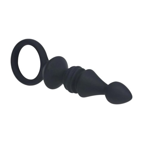 Ribbed Silicone Anal Probe with Loop - Black