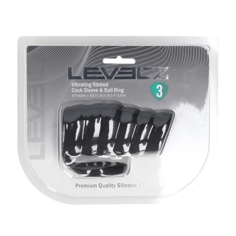 Vibrating Ribbed Silicone Cock Sleeve and Ball Ring - Black