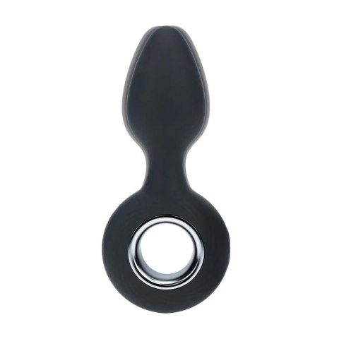 Vibrating Silicone Anal Plug with Loop - Black