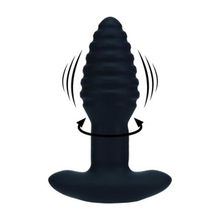 Vibrating and Rotating Ribbed Silicone Anal Plug - Black