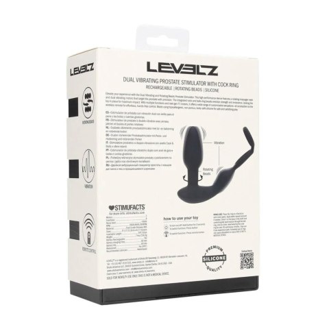 Dual Vibrating Remote Rotating Beads Silicone Prostate Stimulator with Cock and Ball Ring - Black