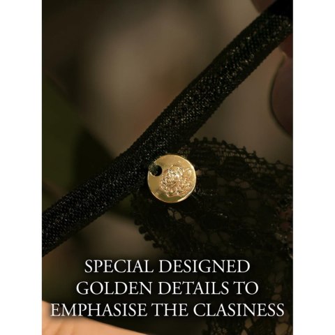 Léna - Brief with Open Crotch and Buttocks Adjustable Sliders and Golden Details - One Size - Black