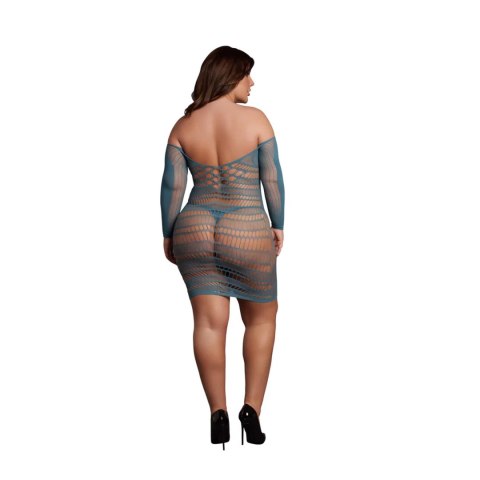 Long-Sleeved Net Mini Dress - Queen Size - Blue