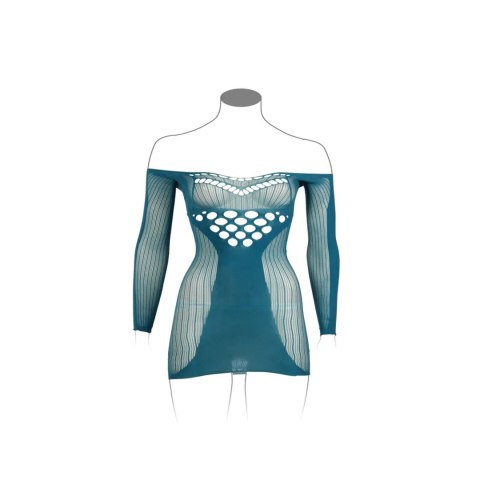 Long-Sleeved Net Mini Dress - Queen Size - Blue