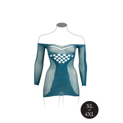 Long-Sleeved Net Mini Dress - Queen Size - Blue