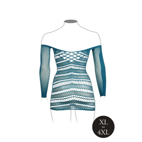 Long-Sleeved Net Mini Dress - Queen Size - Blue