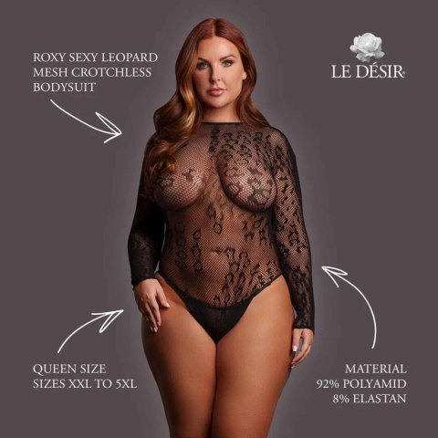 Roxy - Sexy Leopard Mesh Crotchless Bodysuit - Queen Size - Black