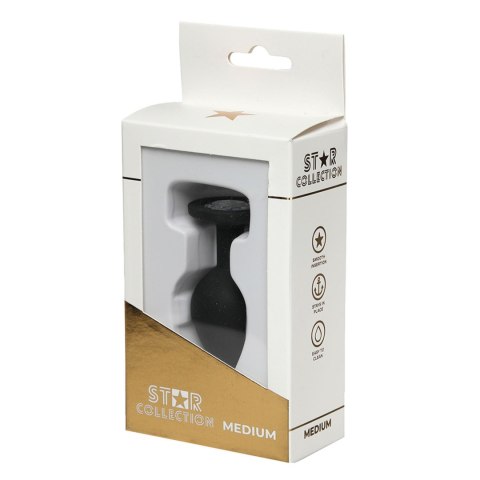 Star Collection - Black Silicone Anal Plug M - Clear Stone