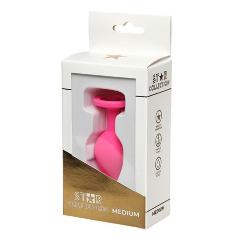 Star Collection - Pink Silicone Anal Plug M - Pink Stone