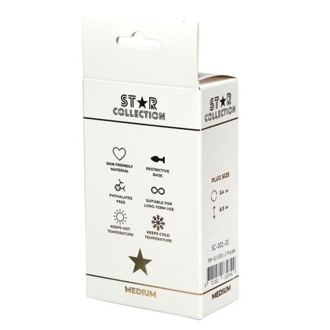 Star Collection - Purple Silicone Anal Plug M - Light Pink Stone
