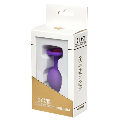 Star Collection - Purple Silicone Anal Plug M - Pink Stone