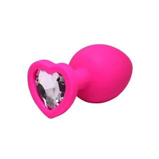 Pink large heart-shaped butt plug with white crystal