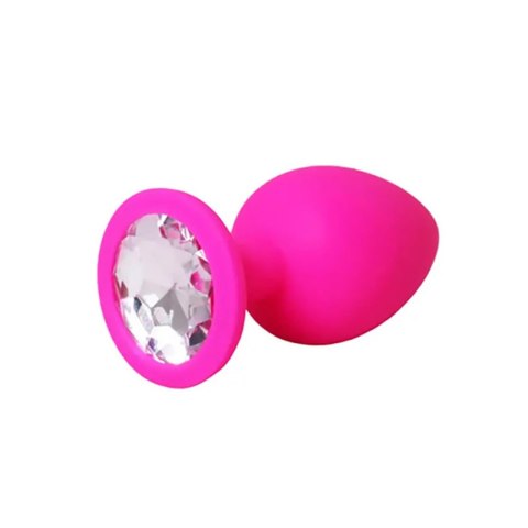 Pink medium butt plug with white crystal