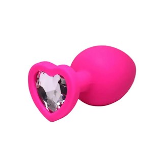 Pink medium heart-shaped butt plug with white crystal