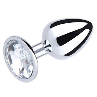 Silver Medium Butt Plug with White Diamond
