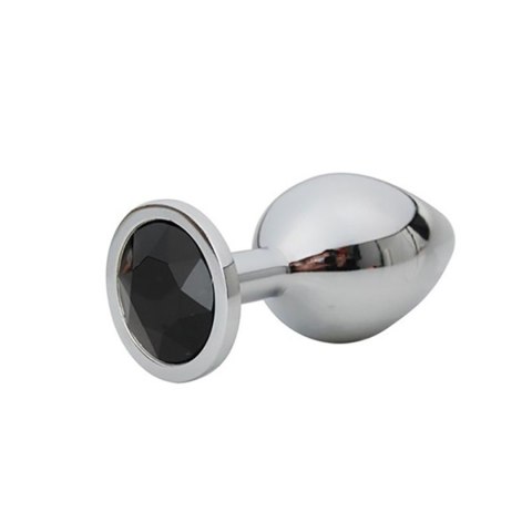 Silver Small Butt Plug with Black Diamond
