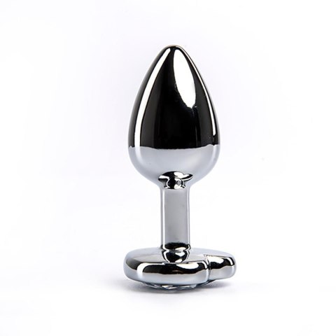 Silver medium heart-shaped butt plug with white crystal