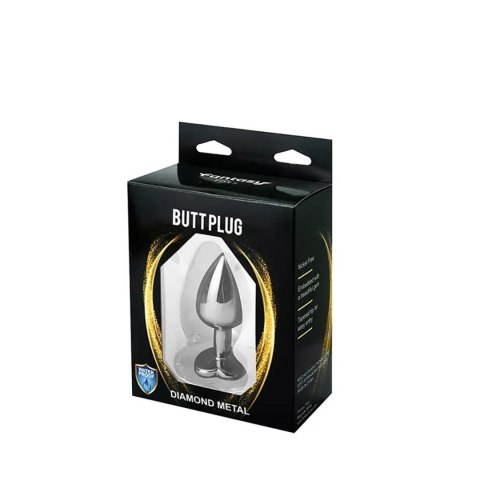 Silver medium heart-shaped butt plug with white crystal