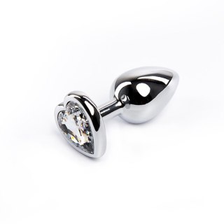Silver small heart-shaped butt plug with white crystal