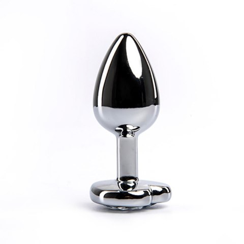 Silver small heart-shaped butt plug with white crystal