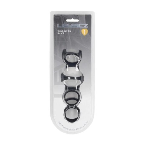 Silicone Cock and Ball Ring Set of 4 - Black