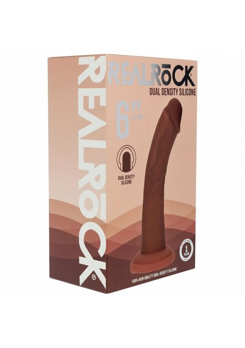 Dual Density Silicone Curved Realistic Dildo with Suction Cup - 6" / 15,5 cm - Brown
